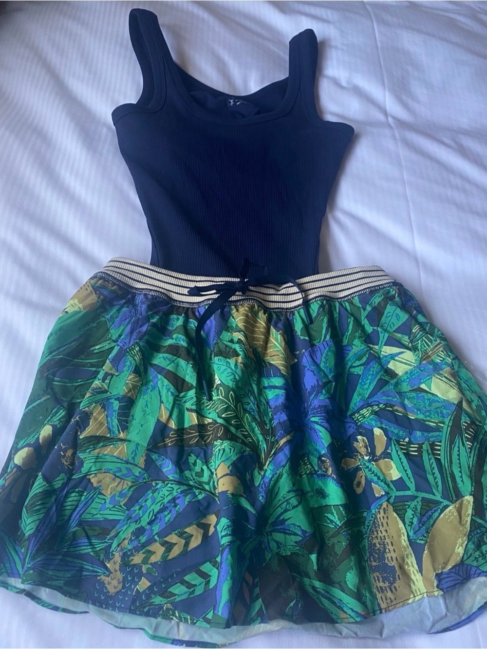 aerie Navy Ribbed Tank with Tropical Print Skirt - Picture 2 of 7